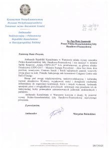 pismo Ambasada Kazachstanu